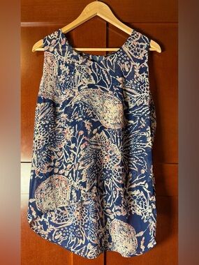 Milano Navy and Red Sheer Tropical Print Sleeveless Top With Back Zip Size XL